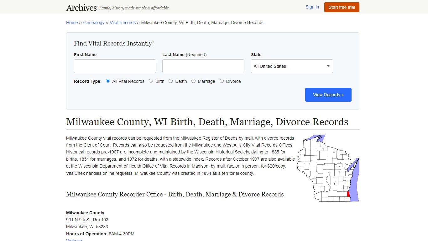 Milwaukee County, WI Birth, Death, Marriage, Divorce Records - Archives.com