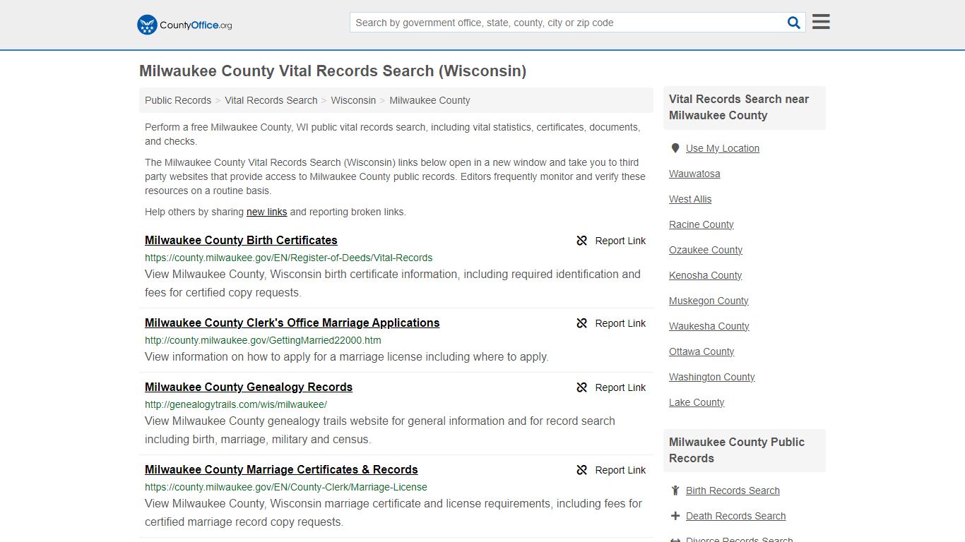 Vital Records Search - Milwaukee County, WI (Birth, Death, Marriage ...